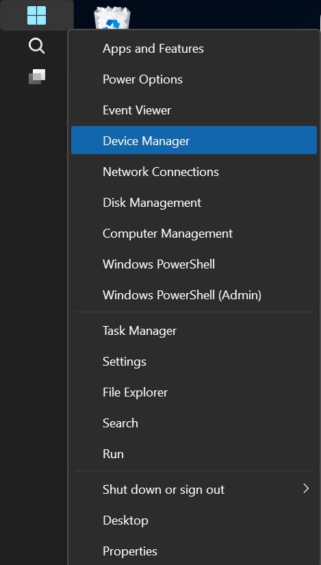 device manager from start menu