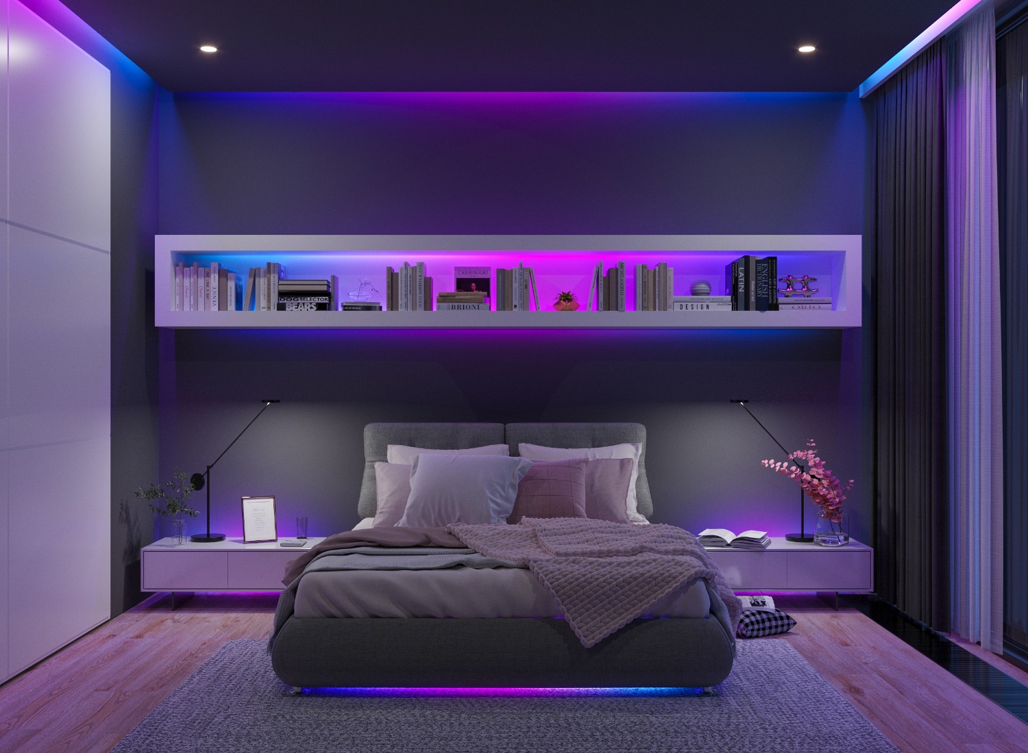 Bedroom with LED lighting